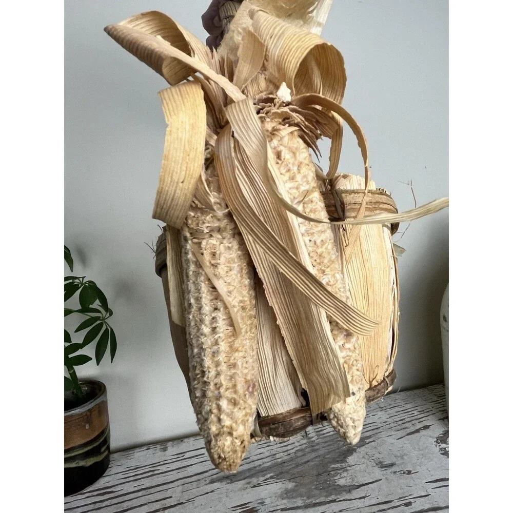 Vintage Rare Rustic Harvest Corn Husk Wicker Basket Primitive Country Decor